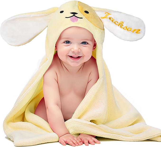 Baosity Custom Hooded Baby Towel with Name, Personalized Super Soft Absorbent Bath Towels, Baby Towels for Girls Boys, Easter Brithday for Infant, Toddler, Newborn Essentials