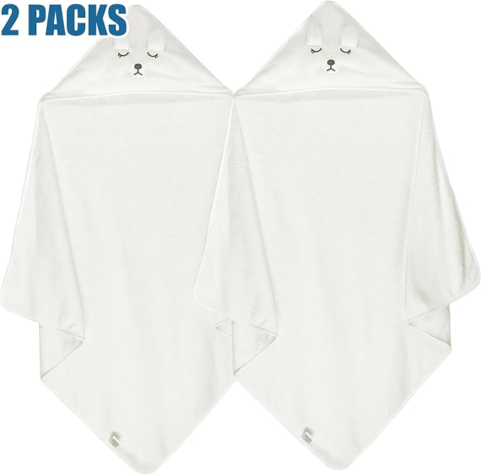 Baby Towels for Newborn Premium Coral Fleece Soft Toddler Bath Towel with Hood 2 Pack Absorbent Baby Hooded Towels Boys Girls (White)