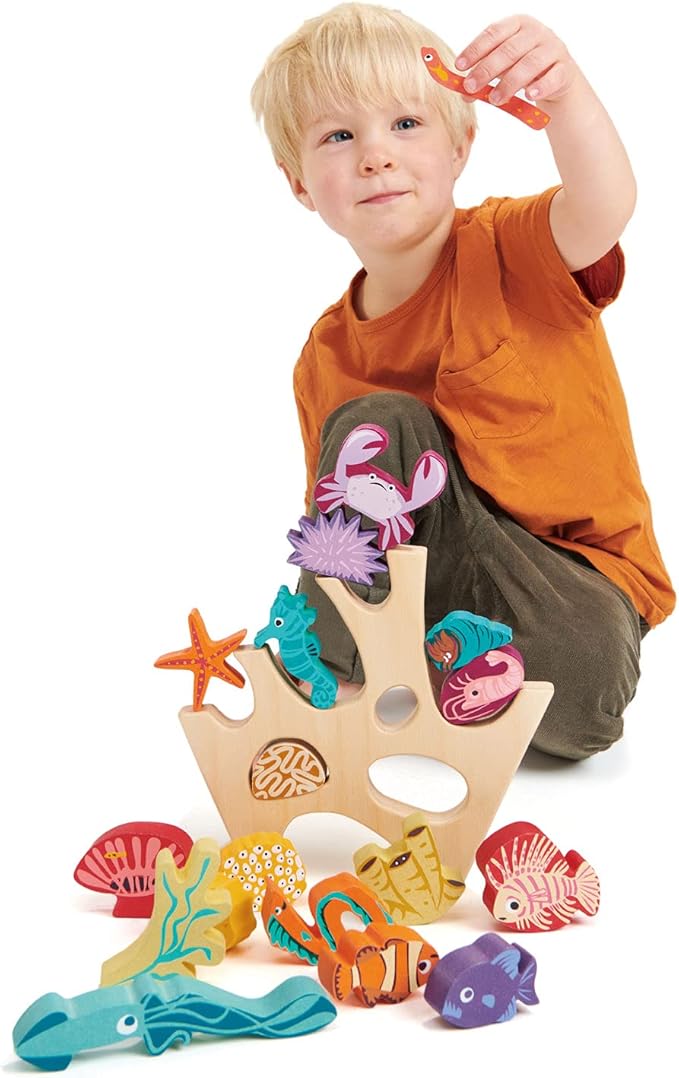 Tender Leaf Toys - Stacking Coral Reef - Colorful Wooden Stacking Coral Reef Toy Set Improving Balancing Activities Toy for Kids 18 Months+