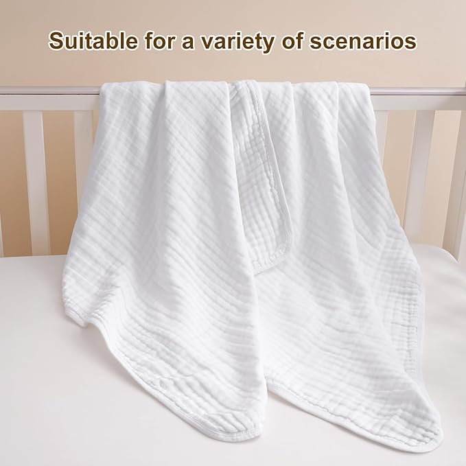 david's kids 2 Pack Hooded Baby Towels, 100% Muslin Cotton 6-Layer Ultra Soft Breathable Absorbent Baby Bath Towels for Infant and Toddler, Newborn Essentials, Large 32x32Inch, White