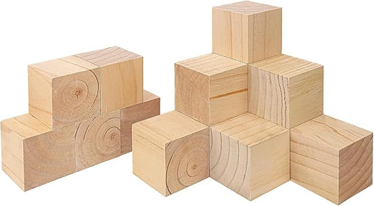 15 PCS Premium 3.15 Inch Wooden Cubes, Natural Pine Wood Cubes for Crafts, Wood Blocks Ready for Artistic DIY Projects-Unleash Creativity with Blank Wood Blocks.