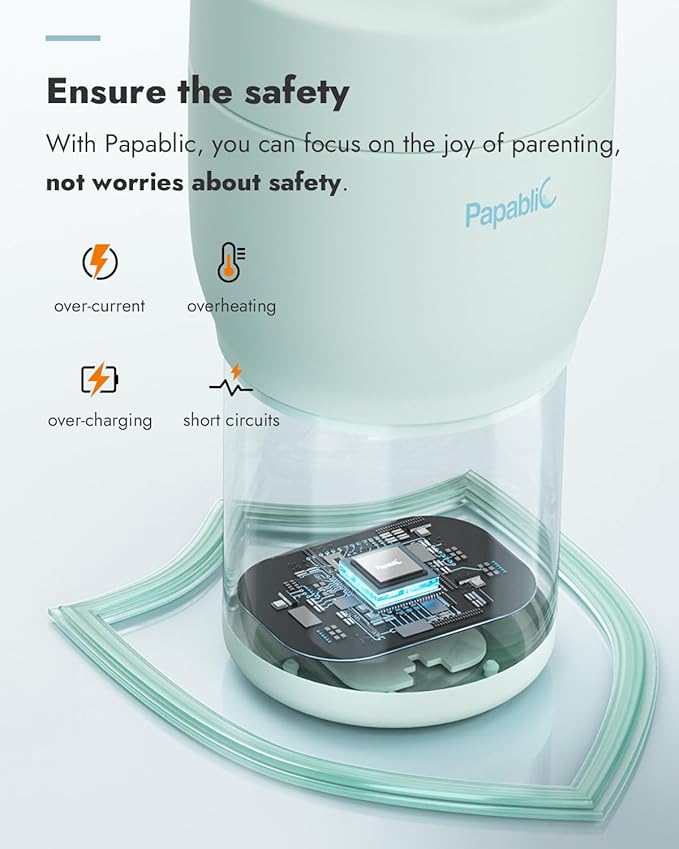 Papablic Pro Portable Bottle Warmer — 115W Fastest Heating, Built-in Sterilizer, 8 Feeds per Charge, 5 Temp Settings + Keep Warm, for Breastmilk & Formula, Mint Green