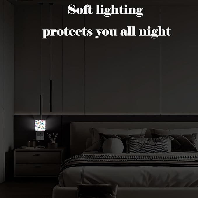 Watercolor Butterflies Night Light,Plug Into Wall for Boys Girls Bedroom Decorative Square Night Light Lamp 0.5w Sleep Friendly