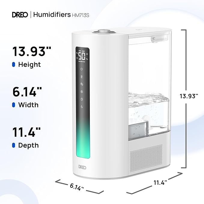 Dreo 6L Humidifiers for Bedroom, Smart Warm & Cool Mist for Large Room, 60Hr Quiet Runtime for Baby, Plant, Humidity Sensor, Indicator Light, 12H Timer, Google/Alexa, Grey