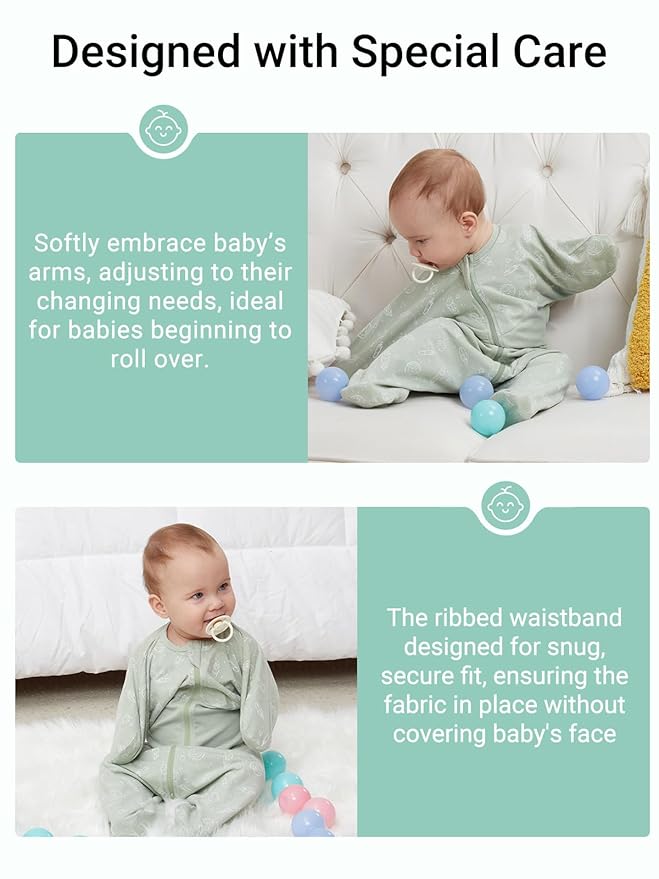 GROWNSY Transitional Swaddle Sleep Sack 6-12 Months, Starfish Design Baby Swaddle Sack, Dual-Zipper for Easy Diaper Changes, Proper Hip Development & Openable Foot Button, 19-27 lbs, Green