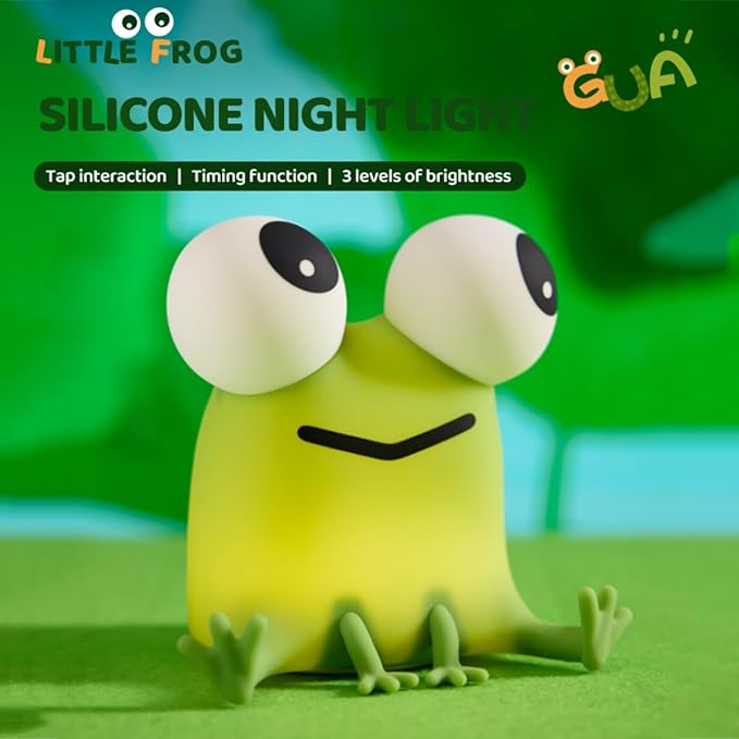 Frog Night Light for Kids, Rechargeable Bedside Touch Lamp, Dimmable, with Timer, Soft Silicone Nursery Night Light, Breastfeeding, Toddler, Baby, Kids Decoration
