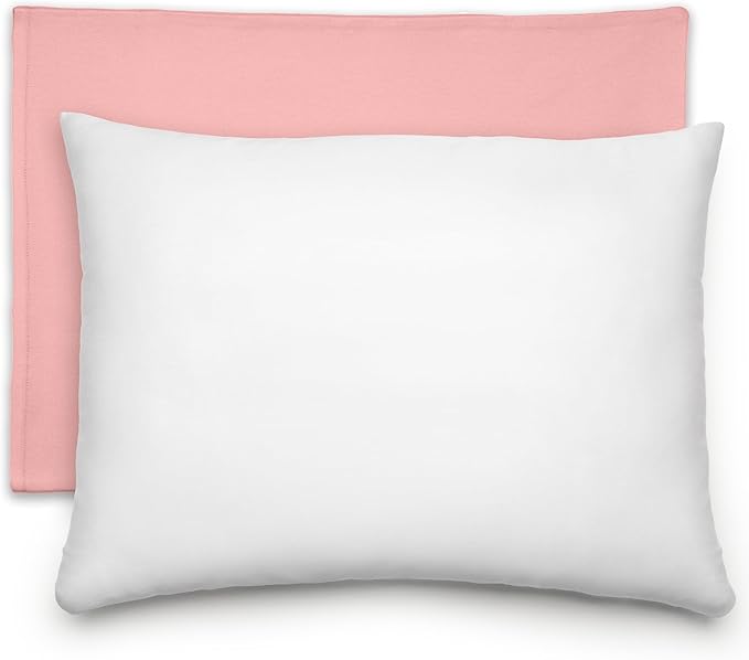 Comfy Cubs Toddler Pillow with Cotton Pillowcase, 13 x 18 in - Travel and Sleep Support for Kids - Lightweight, Breathable Microfiber Fill - Soft and Cozy Small Pillow for Toddlers - Blush