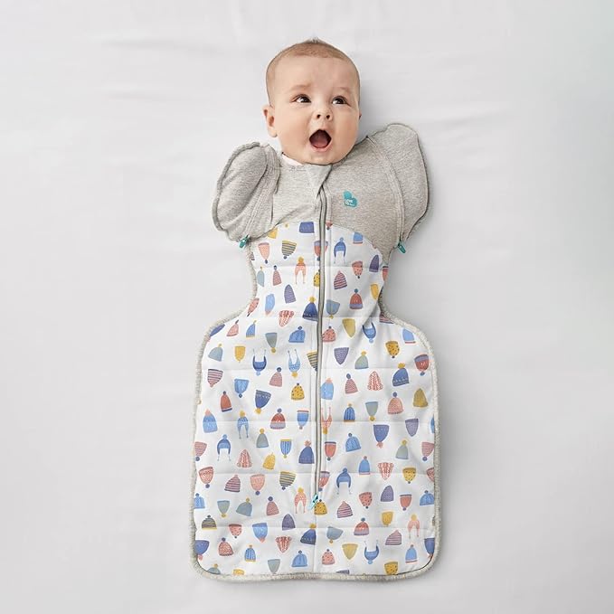 Love to Dream Swaddle UP Transition Bag Warm 2.5 TOG, White Happy Hats, Large 19-24 lbs, Patented Zip-Off Wings, Gently Help Baby Safely Transition from Being Swaddled to Arms Free Before Rolling Over