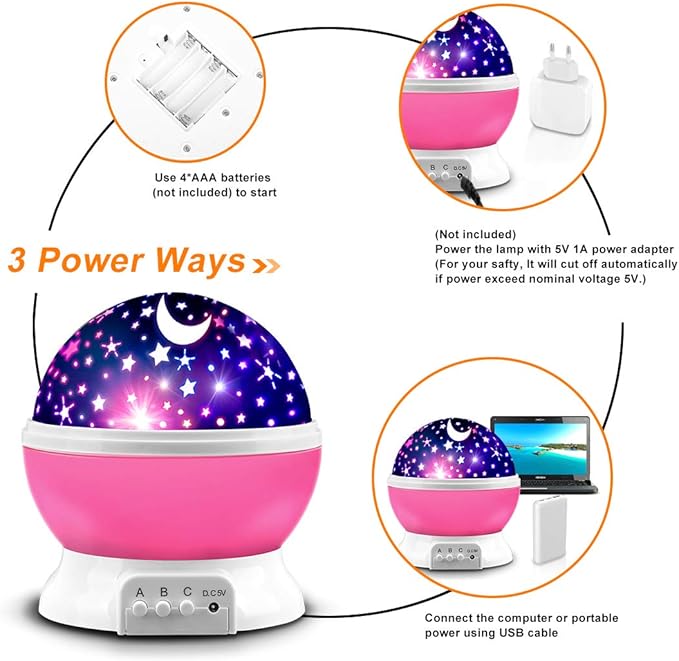 Star Projector, Night Light Lamp Fun Gifts for 1-4-6-14 Year Old Girls and Boys Rotating Star Sky Moon Light Projector for Kids Bedroom Decor -Pink