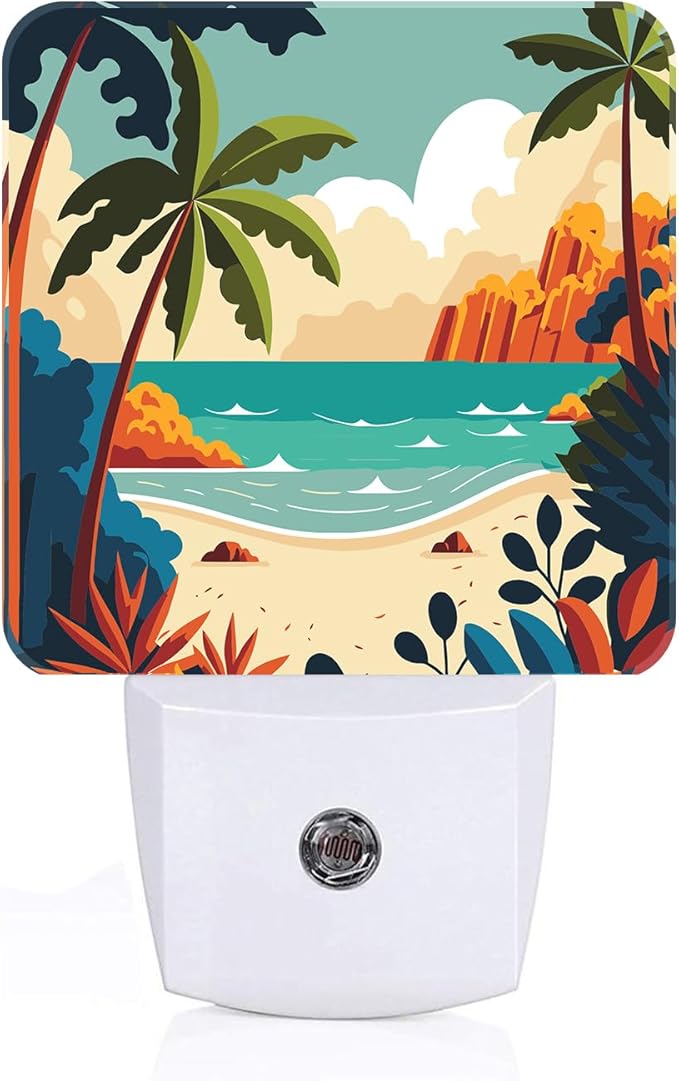 Palm Tree with Beach Night Light,Plug-in Night Lights with Dusk to Dawn Sensor for Stairway,Hallway,Bedroom Sleep Friendly Ideal for Women/Girls/Boys Gift,0.5w