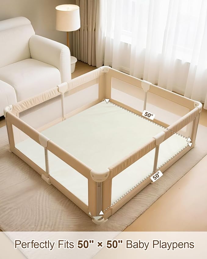 Baby Play Mat for Floor,1.2"Thick Padded Foam 50x50 playpen mat, Soft Velvet&Non-Slip Leather,Removable&Washable Cover,Nursery Rug for Baby Crawling,Toddlers,Infants,kids,Yoga,Tatami,Beige