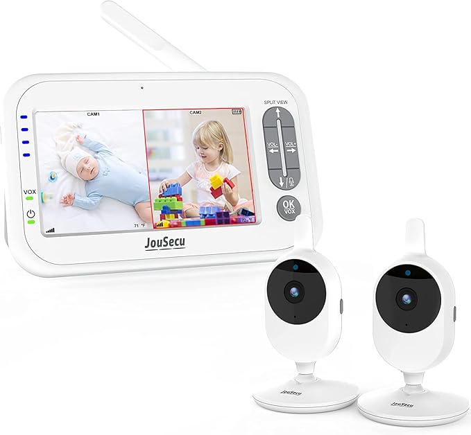 Baby Monitor with 2 Cameras, Video Baby Monitor, 4.3" LCD Split Screen,2-Way Audio, Crying Detection, Night Vision, Temperature Detection
