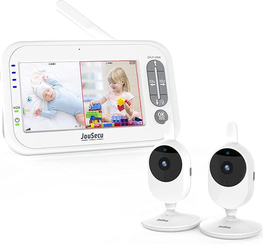 Baby Monitor with 2 Cameras, Video Baby Monitor, 4.3" LCD Split Screen,2-Way Audio, Crying Detection, Night Vision, Temperature Detection
