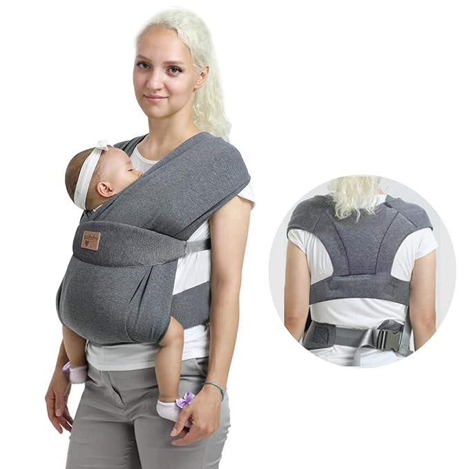Baby Wraps Carrier Sling, Baby Carrier for Newborns and Toddlers,Skin-Friendly and Soft Front Baby Carrier Wrap Perfect Newbron Gifts (Grey, Cotton)