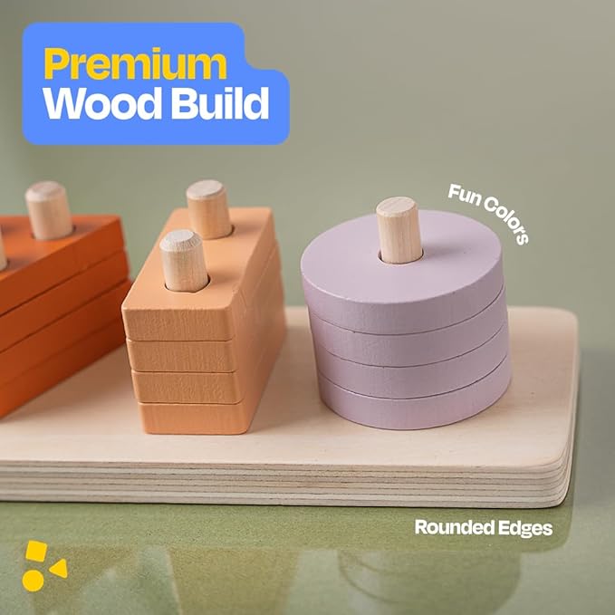 ANGORA BRANDS Stacking Toy for Toddlers - Wooden Shape & Color Sorting - Montessori, Educational, Development Toy by Playfully