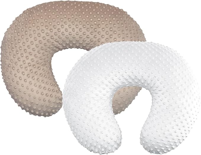 iEvolve Minky Nursing Pillow Cover Breast Feeding Pillow Cover Slipcover U Shape for Baby Boy Girl,Cover Only(Beige&White, Pack of 2)