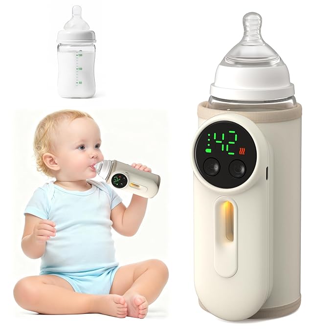 Portable Baby Bottle Warmer Precise Temperature Control via Display Accurate Heating Long-Lasting Battery Life Keeps Warm for 5-8 Hours Charge While Feeding Perfect for Traveling with Baby