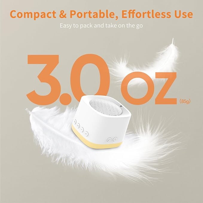 Portable Sound Machine for Sleep, Mini Travel White Noise Sound Machine with Amber Night Light, Long-Lasting Power, 16 Soothing Sounds, Memory, Timer for Adults Baby Office Privacy, Hotel
