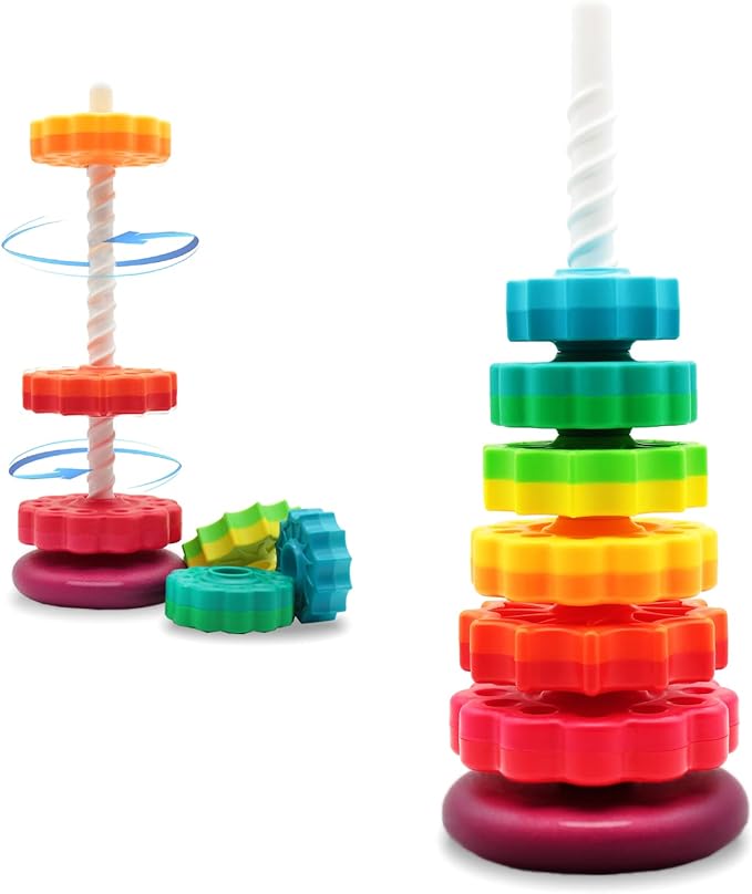 Educational Spinning Stacking Toys, Rainbow Stacking Rings Baby Toy, Montessori Sensory Learning Toy for Girls and Boys Toddlers Toys for 1-3 Year Old