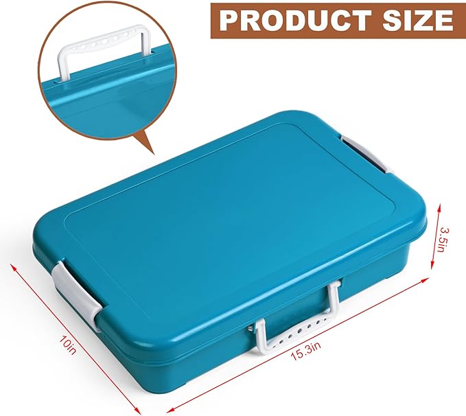 Madzee Plastic Activity Tray with lid for Slime, Beads, Sand and Sensory Toys – 15 Inches (Teal)