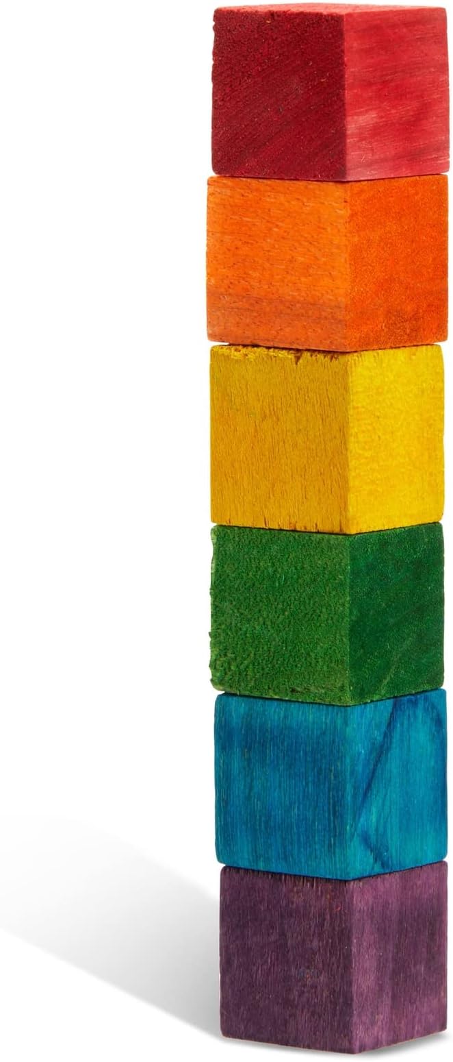 Bright Creations Square Wooden Cubes - Colored Wooden Blocks - Colorful Cubes for Kids & Classroom Supplies - 100 Pieces, 0.6 in, 6 Colors