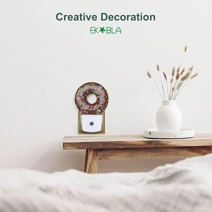 EKOBLA Chocolate Donuts Night Light, Donut Desserts Snacks Night Lights Plug into Wall for Boys Girls, Led Lamp for Stairway/Hallway/Bedroom 0.5W Nightlight Sleep Friendly