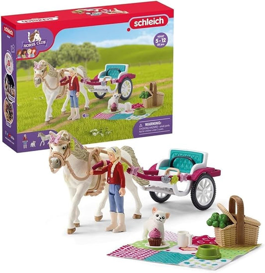 Schleich Horse Club - 32PC Horse and Carriage Picnic Playset - With Pony, Toy Dog, Action Figure and More - Interactive Play for Kids Ages 5+