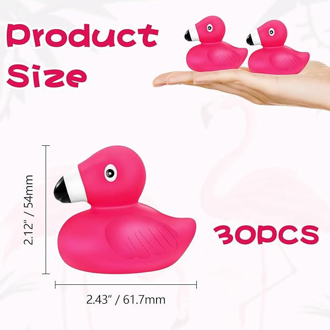 30PCS Mini Flamingo Rubber Ducks - Vinyl Bath Toys for Kids, Party Favors, Baby Shower Decor 2.3x2.7x2.16 Inches.