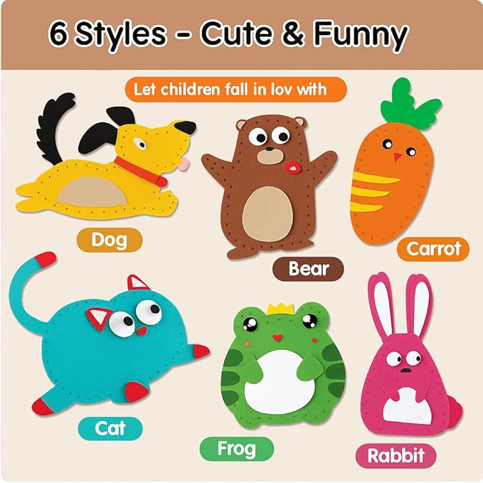 TwiggleStuff Sewing Kits for Kids, Doll Sewing Toys, 6Pcs Easy DIY Sewing Kit for Girls and Boys (3 Sets)