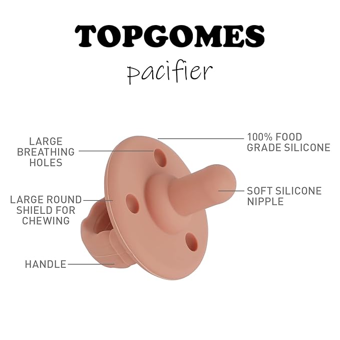 Soother Pacifier,Food Grade Silicone Pacifiers with Handle & 3 Holes for Added Safety, BPA Free, 4-Pack (Muted x2 / Apricot x2)