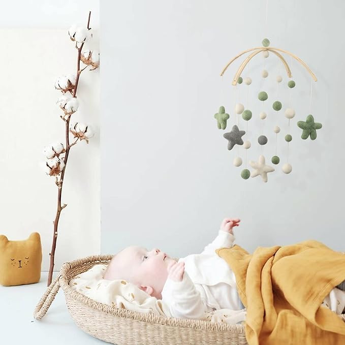 Baby Mobile for Crib - Crib Mobile for Girls, Boys - Mobile for Bassinet, Pack N Play - Boho Crib Mobile - Felt Ball Mobile - Gender Neutral Baby Mobile - Boho Nursery Decor