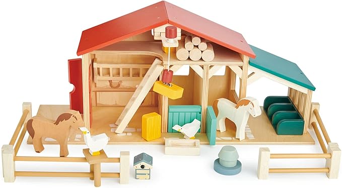 Tender Leaf Toys - Tender Leaf Farm - Realistic Colorful Wooden Farmhouse Toy Set for Creative Pretend Play for Kids 3+
