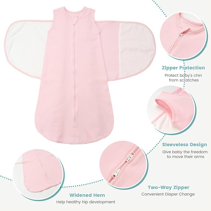 Baby Swaddle Sleep Sack 1.0 Tog 3-in-1 Cotton Baby Swaddle Blanket Wrap for Newborns 0-6 Months Pink