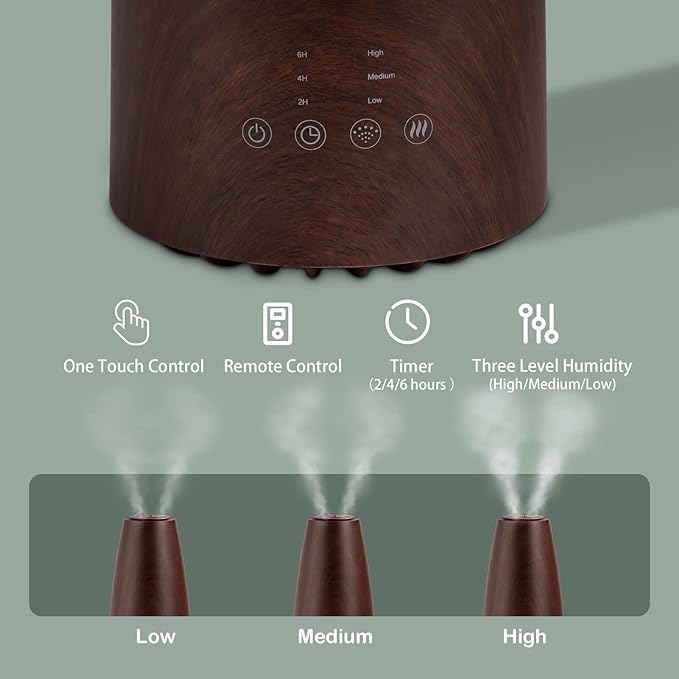 Cool Mist Humidifier，Elecameier Air humidifier for Home/Bedroom with Remote Control 2.3L Smart Air Humidifier for Desk/Office/Bedroom 25dB Whisper Quiet with Auto Shut off dark wood