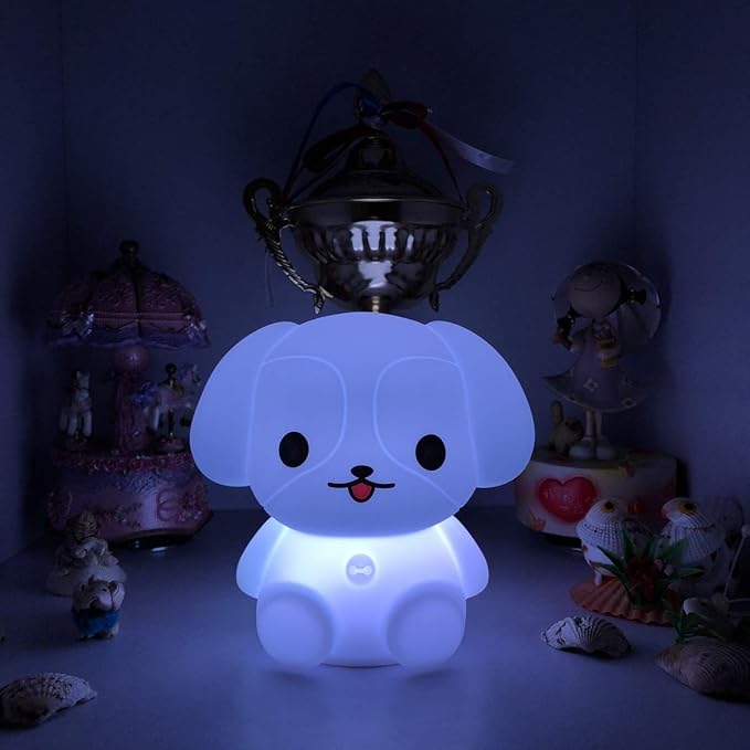 Night Lights Dog Silicone Bedside lamp for Children, Baby Nursery Light Decorative Lamps Decompression Light - Break Resistant/Eye Caring/Adjustable Brightness & Color/Time Setting - Medium