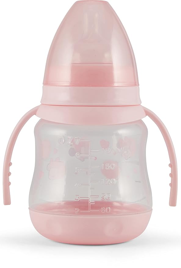 Disney 2 Pack 7 Ounce Baby Bottles with Character Prints and Colored Covers with Double Handle - BPA Free and Easy to Clean