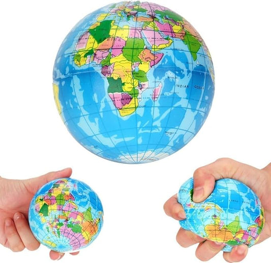 Blue Squishy Squeeze World Map Globe Palm Ball Slow Rising Stress Relief Ball for Birthday Xmas Gifts Xmas Stocking Fillers Party Bag Gifts, Squeeze Toys, Decorations (7.6CM)