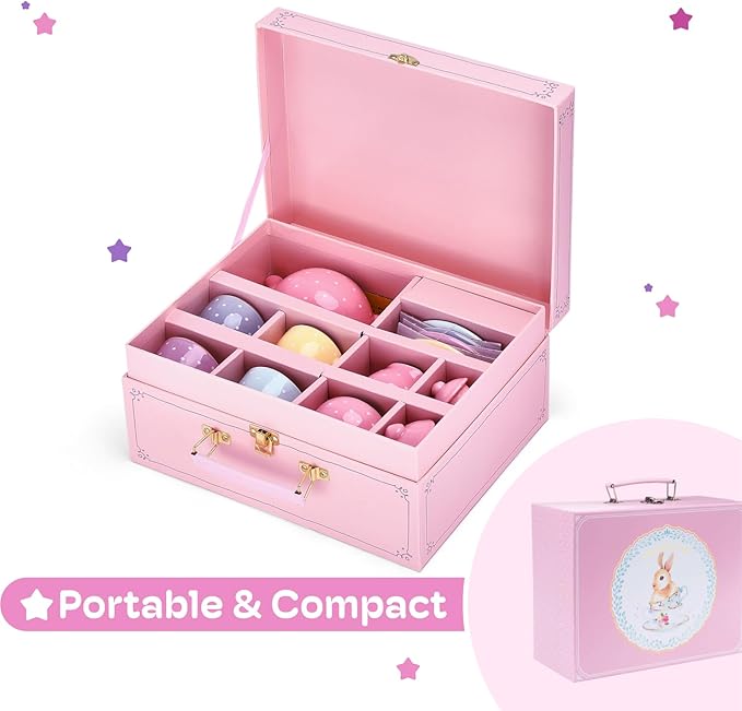 Jewelkeeper 13 Pieces Porcelain Tea Set for Little Girls with Pastel Picnic Basket - Mini Toddler Tea Sets for Girls 2 and Up - Real Cups, Teapot, and Saucers - Children Playset - Polka Dots Design