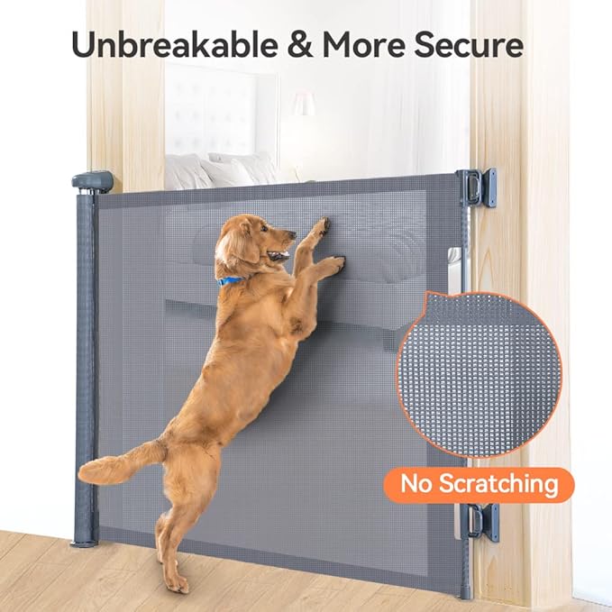 COMOMY Retractable Baby Gate for Stairs, 0-71" Mesh Dog Gate for House Doorways Hallways, 33" Tall Extra Wide Child Safety Gate for Kids Pets, Indoor and Outdoor (Grey)