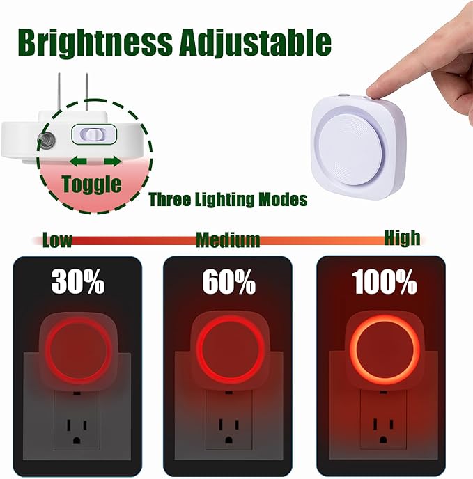 Red Night Lights Plug in to Wall,4 Packs Dimmable Night Light with Auto Dusk to Dawn Sensor,Soft Glow Night Light for Bathroom, Bedroom,Hallway, Stairs, Kitchen,Red