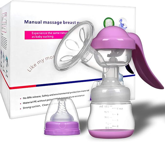JADE KIT Manual Breast Pump - Adjustable Suction Silicone Hand Pump Breastfeeding, Small Portable Manual Breast Milk Catcher Baby Feeding Pumps & Accessories, Purple, Mother’s Day Gifts