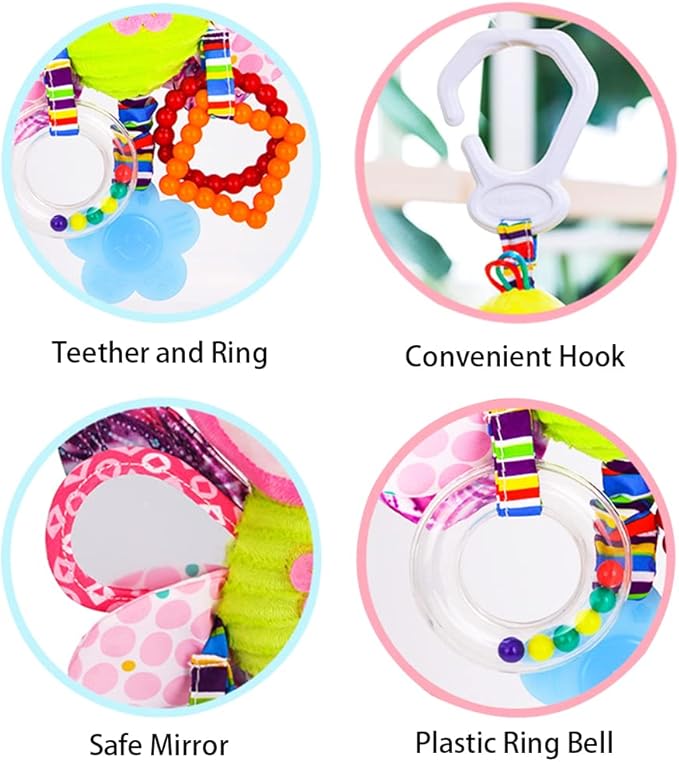 D-KINGCHY Baby Car Seat Stroller Toys Plush Hanging Animal Stuffed Rattle with Teether Sound for 0-3 Years Old (Duck)