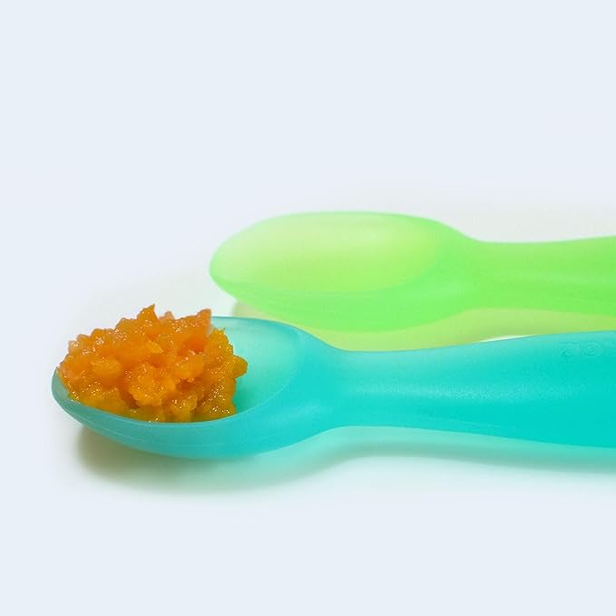 ChooMee Silicone Baby Spoons | 4 Months +, First Stage Baby Led Weaning and Self Feeding | Soft Spoon with Firm Handle | Designed in USA, BPA Free, Premium grade Platinum Silicone | 2 CT