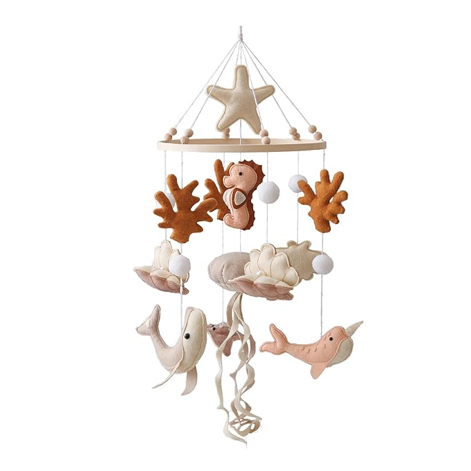 GOODMOM Ocean Nursery Mobile for Boys Girls Gender-Neutral Crib Mobile Seahorse Jellyfish Manta California Pro Handmade Baby Mobile for Crib Sturdy Structure for Newborn