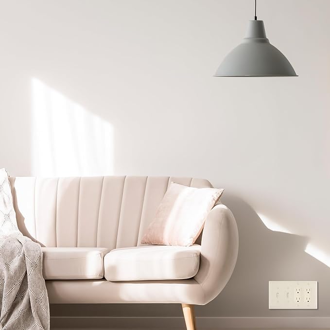 Henne Bery Modern Edge Decorative Wall Plate Switch Plate Outlet Cover, Durable Solid Zinc Alloy (Double Toggle/Double Decorator, Light Almond)