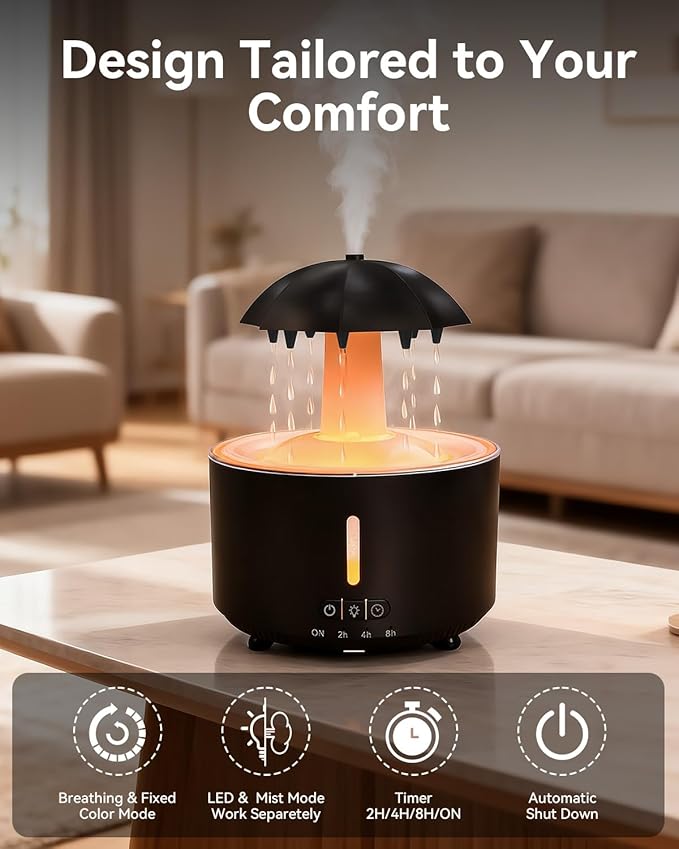 Missfly Aromatherapy Diffuser,Clouds and Cool Mist Humidifier,360° Rotatable,Super Quiet, Easy to Fill & Clean, Auto Shut-Off,300ml Humidifiers for Bedroom Home and Office (Black)