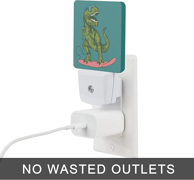 Dinosaur Night Light,Happy Dinosaur Surfer Night Lights Plug into Wall with Dusk to Dawn Light Sensors 0.5W Dim Night-Lights for Bedroom
