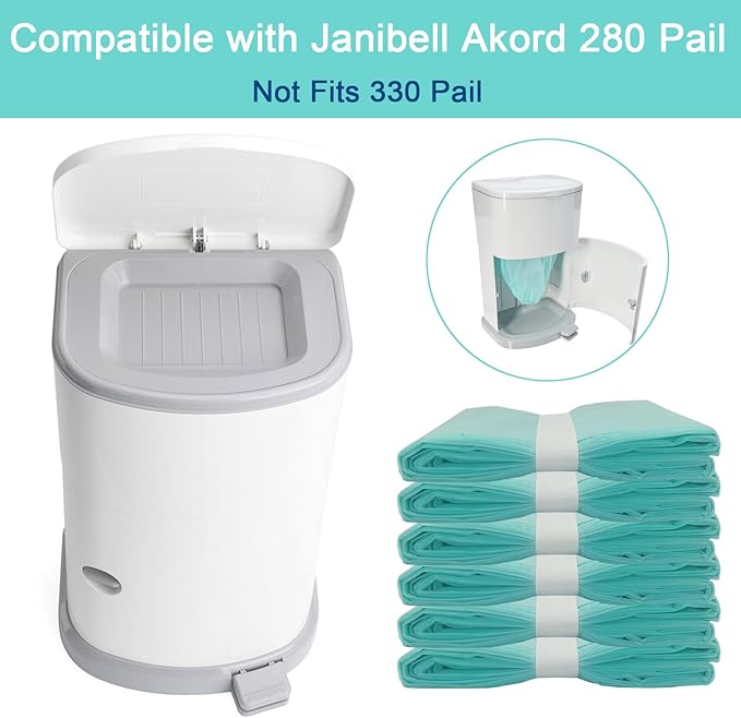 6 Pack Adult Diaper Disposal Liner Refills Compatible with Janibell Akord 280 Slim Adult Diaper Disposal System and Akord Slim Incontinence Disposal System(NOT Compatible with 330 pails)