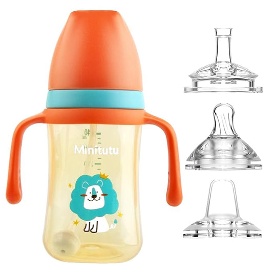 Qshare Sippy Cups for Toddlers, Weighted Straw Learner Cup with Handle for Babies, Water Bottle for Baby 6 Months with 3 Type of Spout, 8 Ounce (Green)