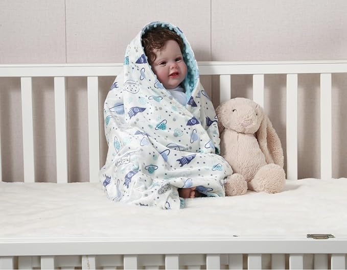 CREVENT Minky Baby Blanket for Girls Boys, Soft Plush Receiving Blanket for Newborns - 30x40 Inches (Space)